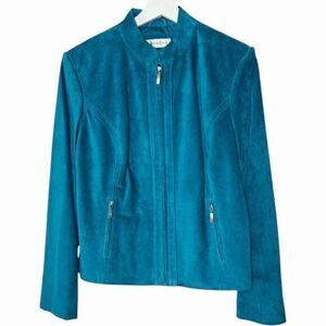 PRESTON & YORK FullSuede Leather Jacket Zip Closure Blue Coral Size Medium Lined